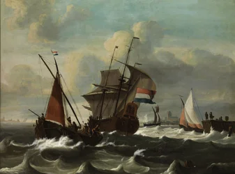 Marinestuk met Nederlands gevlagde driemaster